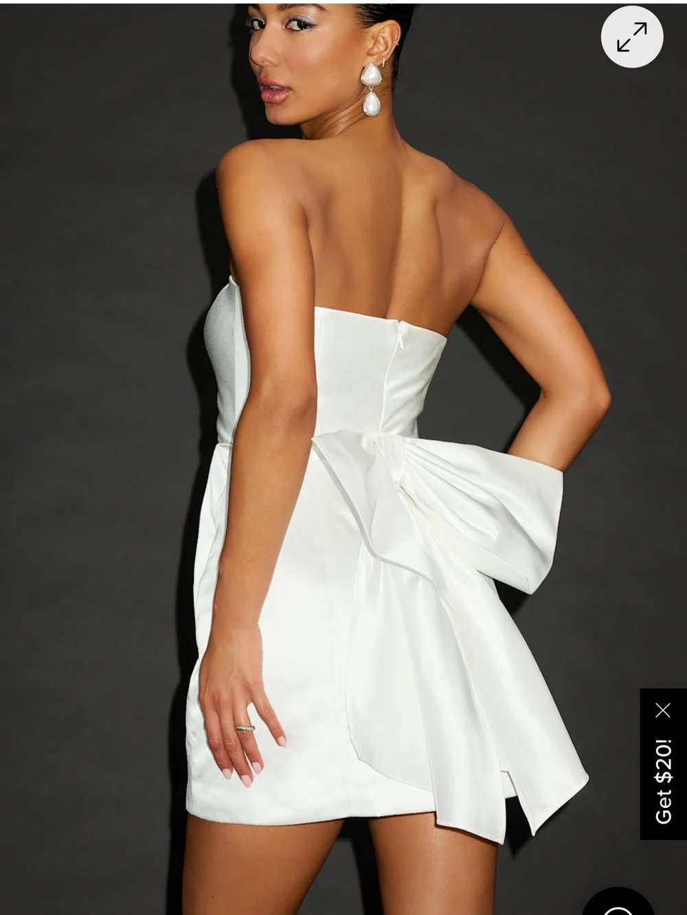 Strapless White Bow-Back Mini Dress - Picture 2 of 3